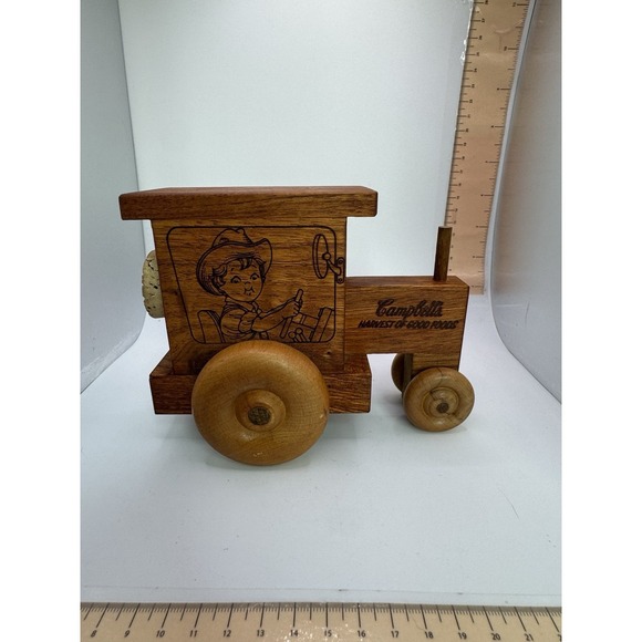 Campbell'S Other - Campbell's "Harvest of Good Foods" 1988 Wooden tractor Coin Bank Corked